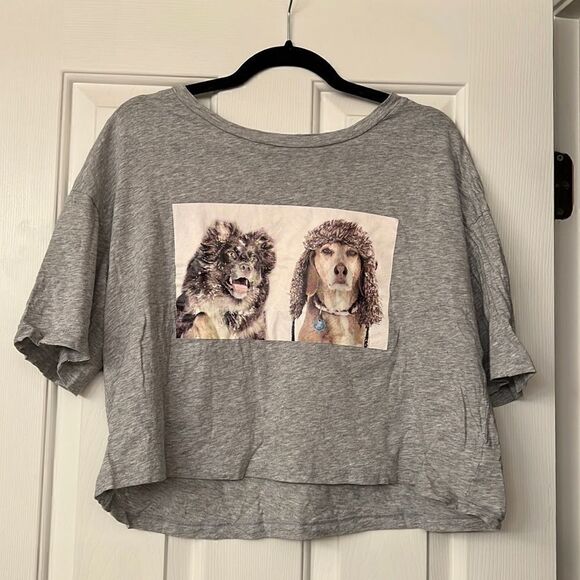 Aerie Crop Winter Dog Graphic T-Shirt S - Picture 1 of 3